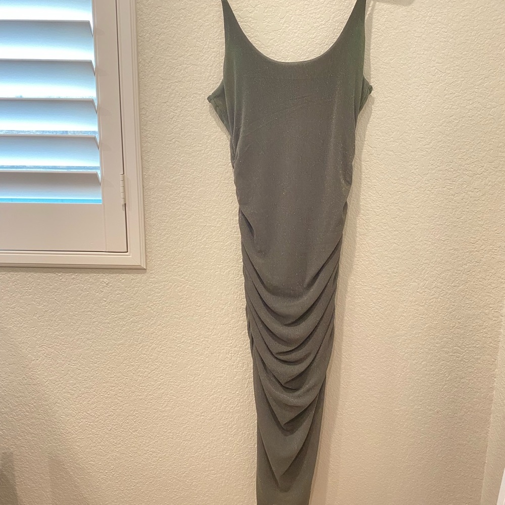 Olive Green Sparkle Ruched Dress